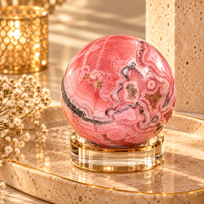 Rhodochrosite Sphere – Natural Pink Elegance
